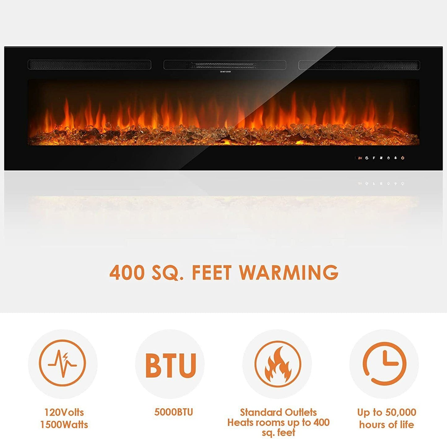 pirecart 60 inches Electric Fireplace Insert and Wall Mounted with Multicolor Flame