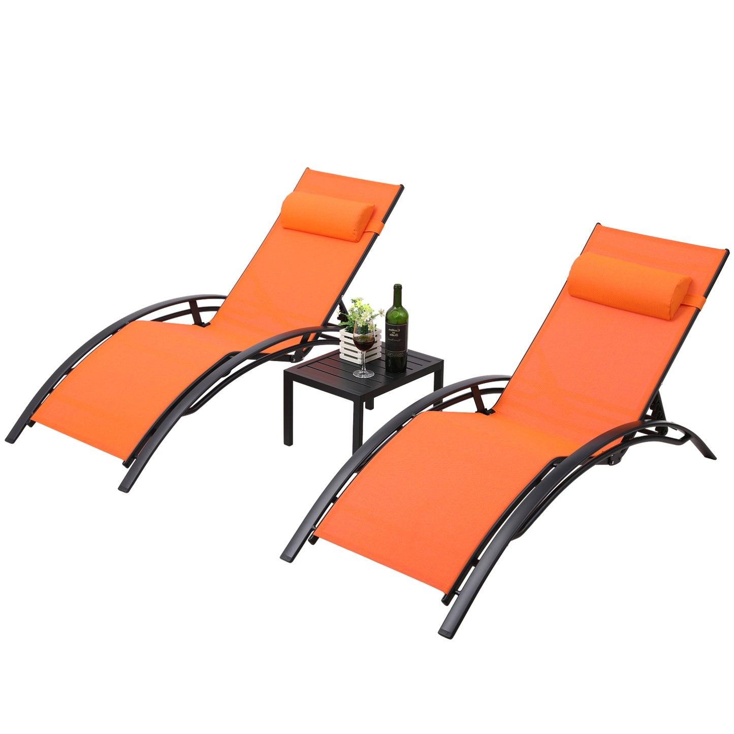 pirecart Patio Chaise Lounge Set Adjustable Poolside Recliner Chairs with Side Table