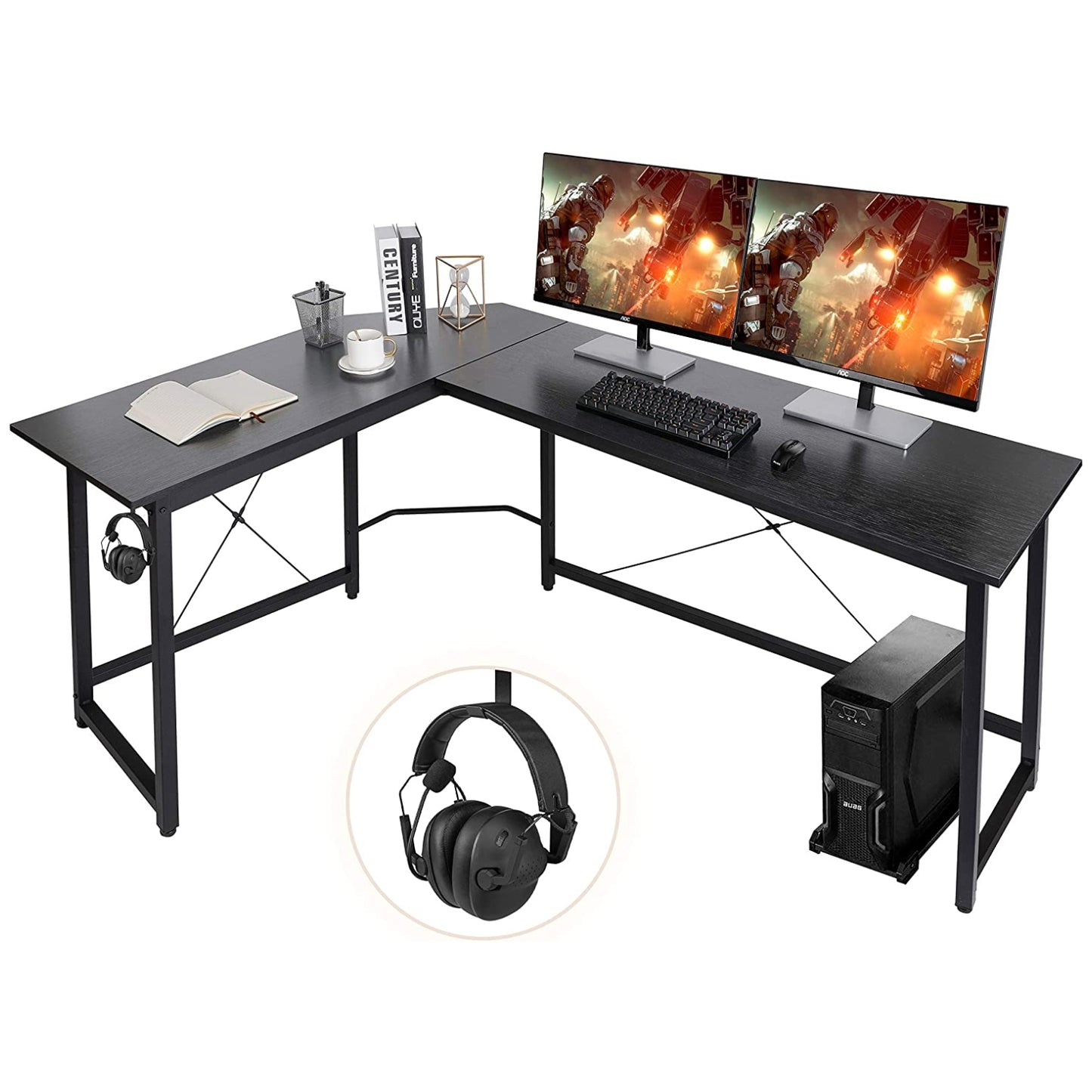 pirecart L-Shaped Computer Desk, L Shaped Desk for Home Office with Monitor Stand