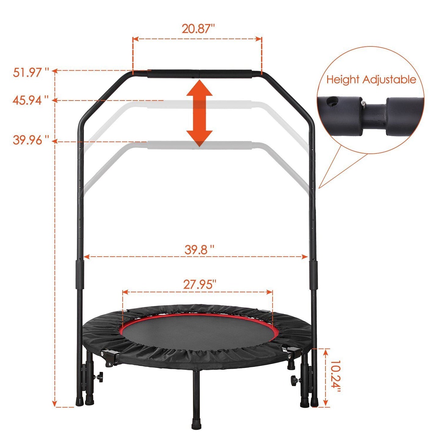 Pirecart 40" Foldable Mini Trampoline Fitness Rebounder with Handrail