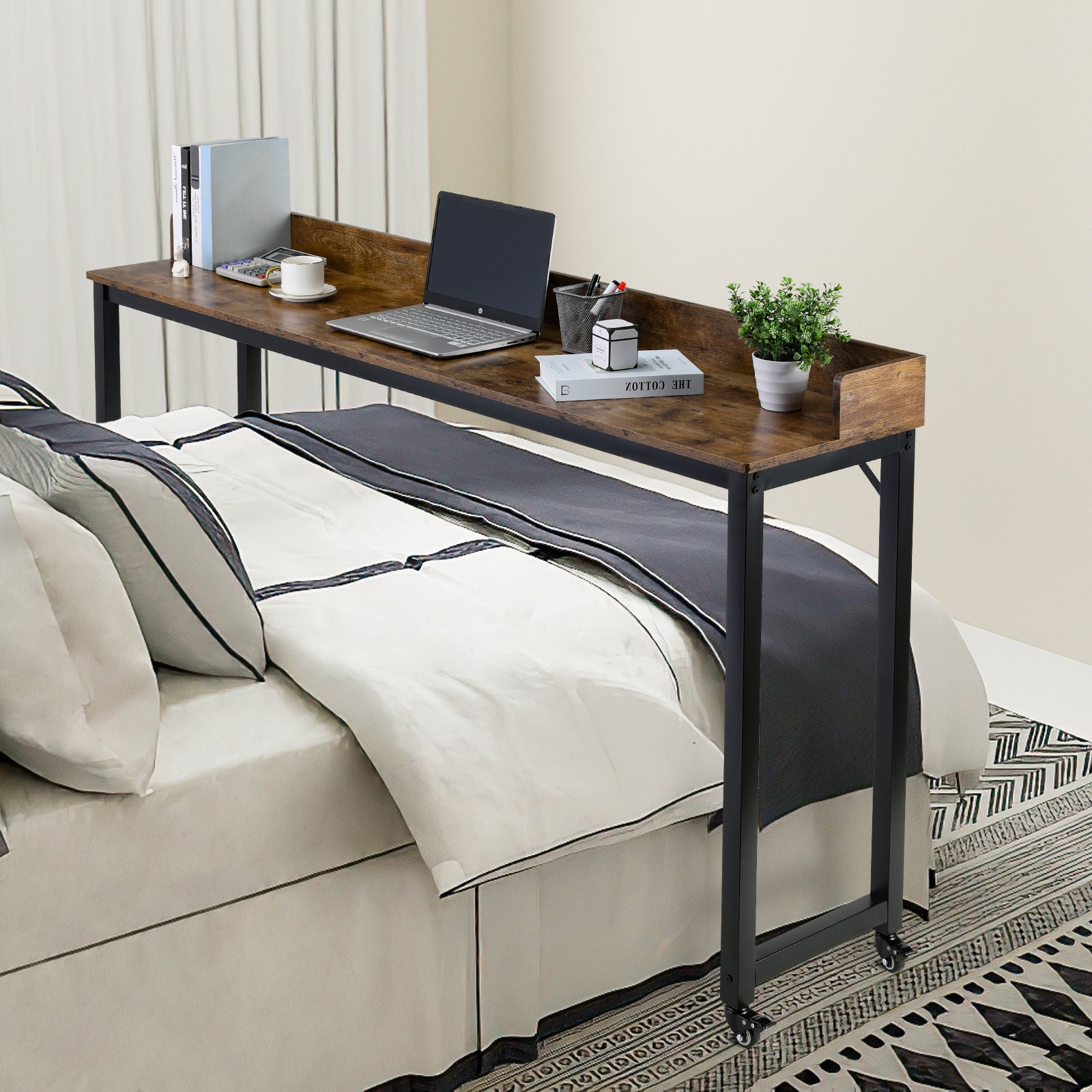 Overbed Table Set pirecart Overbed Table with Wheels, Queen/Full Size Over Bed Table