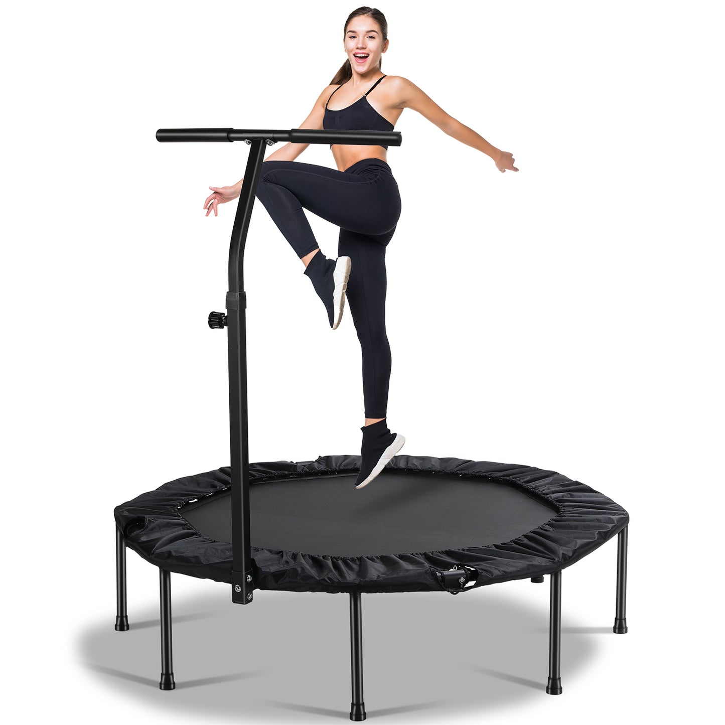 pirecart 50" Foldable Trampoline with Adjustable Handle Bar, Fitness Rebounder Exercise Trampoline for Adults, Max Load 330lbs