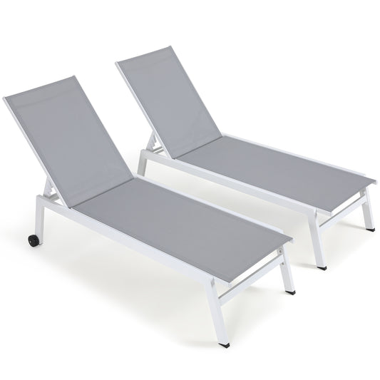 pirecart Set of 2 Outdoor Adjustable Chaise Lounge Chair Patio Recliner with Wheels