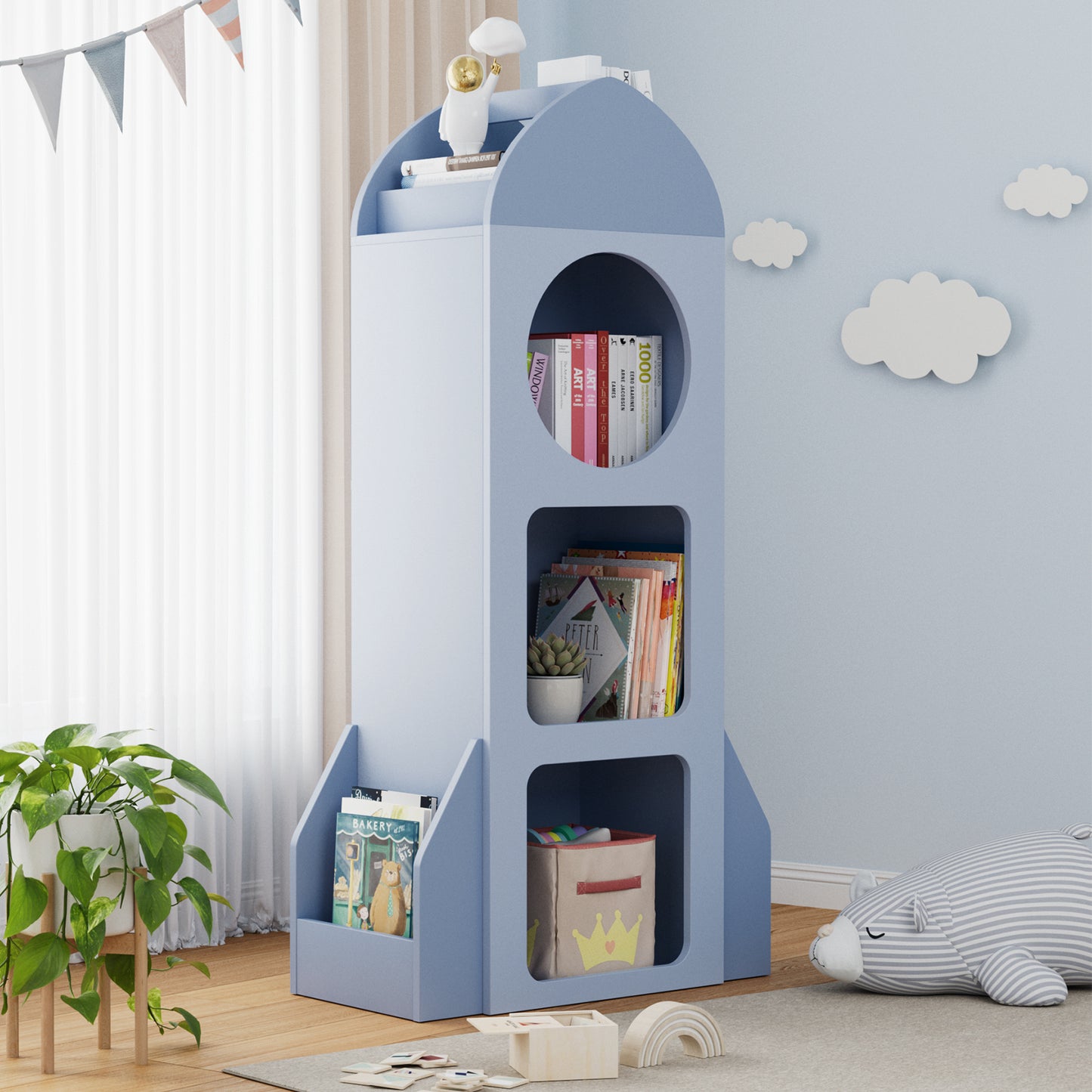 Pirecart Kids Bookshelf 3-Tier Wooden Kids Bookcase with Toy Storage for Bedroom, Playroom, Nursery
