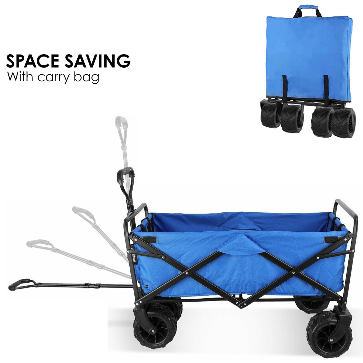 pirecart Heavy Duty Collapsible Wagon, Outdoor Foldable Beach Utility Cart w/ Big Wheels Large Capacity Folding Camping Grocery Cart