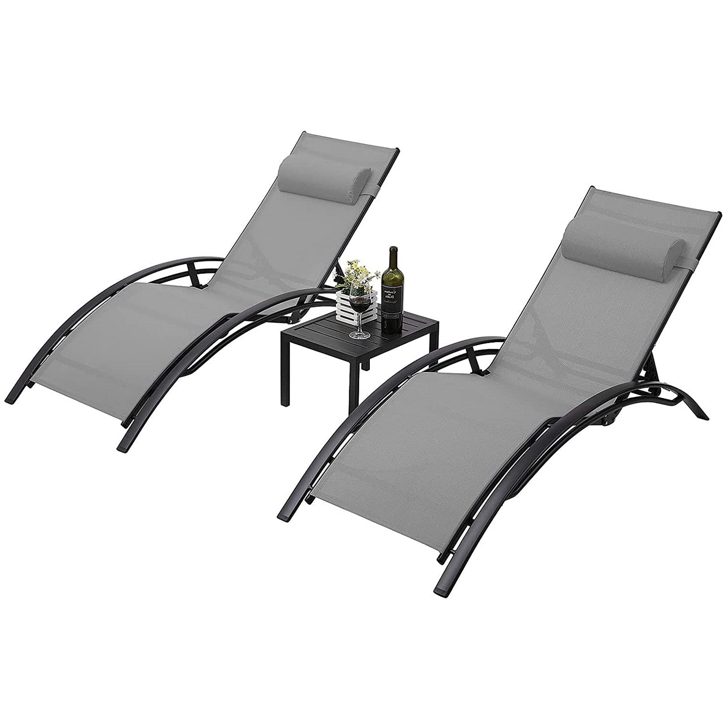 pirecart Patio Chaise Lounge Set Adjustable Poolside Recliner Chairs with Side Table