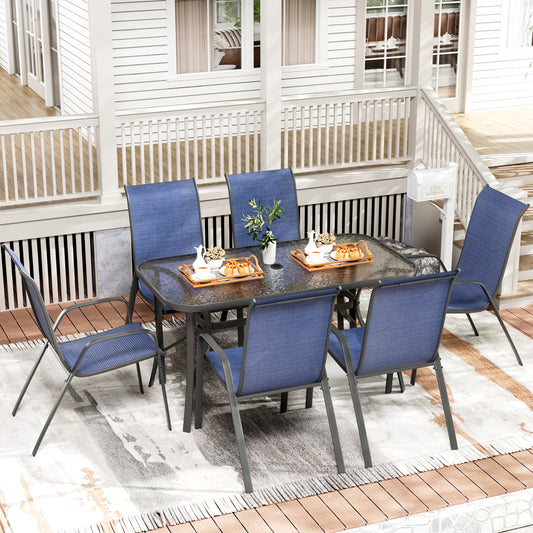 Pirecart Outdoor Table and Chair Set of 7, Textilene Patio Furniture Set Suitable for All Weather with Umbrella Hole, for Backyard Poolside