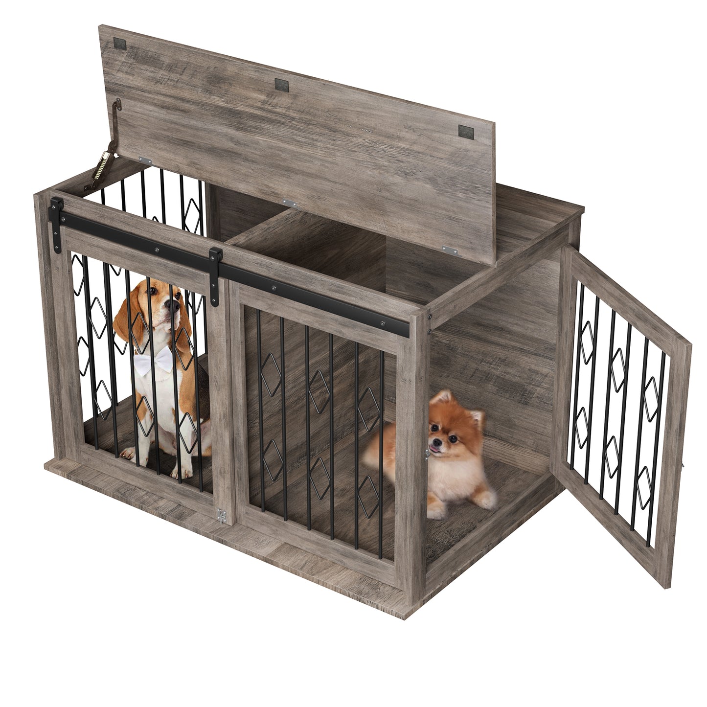 pirecart 39 inch Dog Crate Furniture Wooden Indoor Dog Kennel with Divider Room