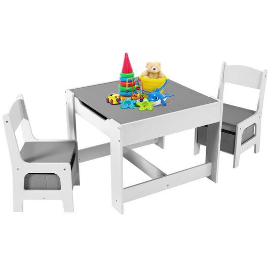 pirecart 3pcs Kids Table Chairs Set With Storage Boxes and Blackboard