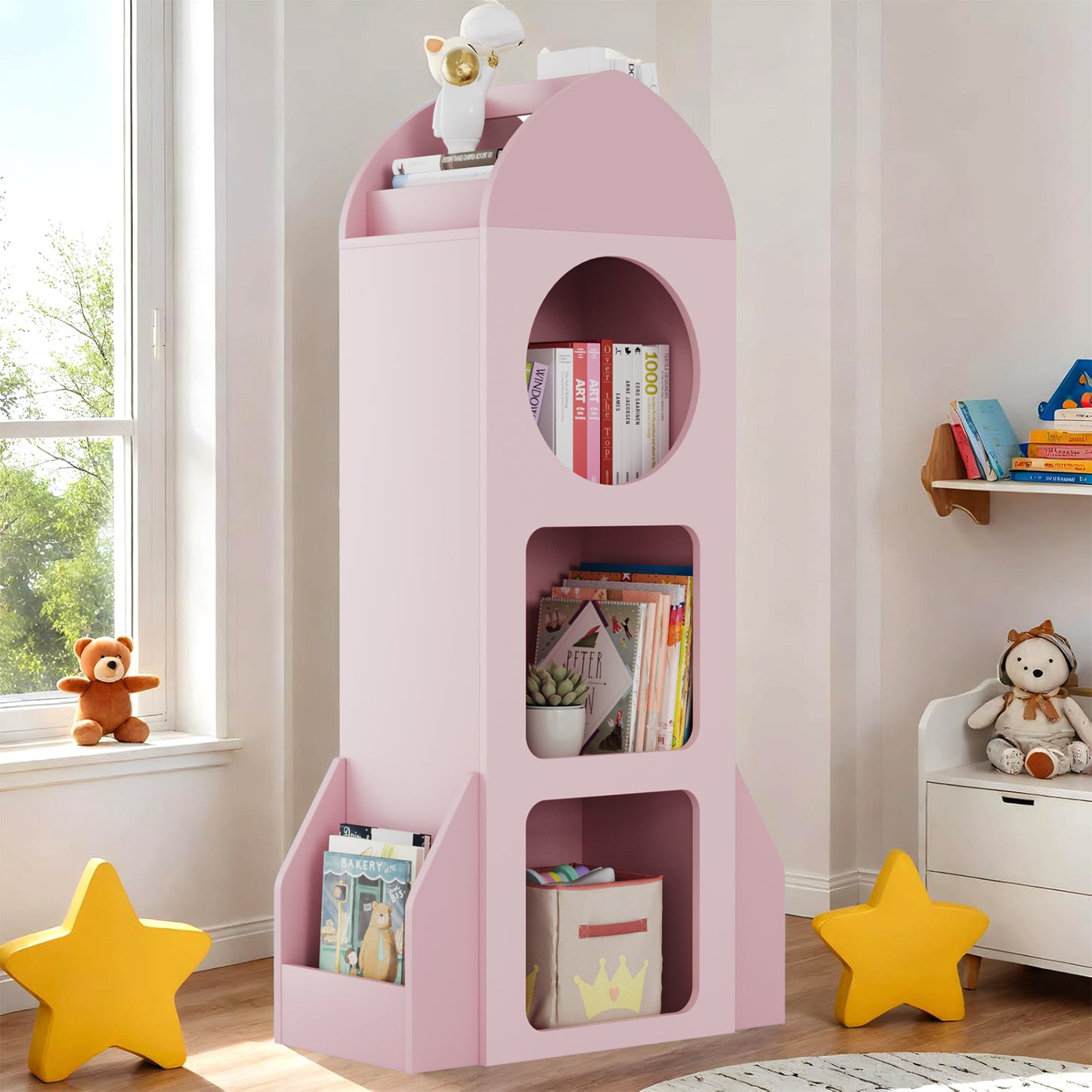 Pirecart Kids Bookshelf 3-Tier Wooden Kids Bookcase with Toy Storage for Bedroom, Playroom, Nursery