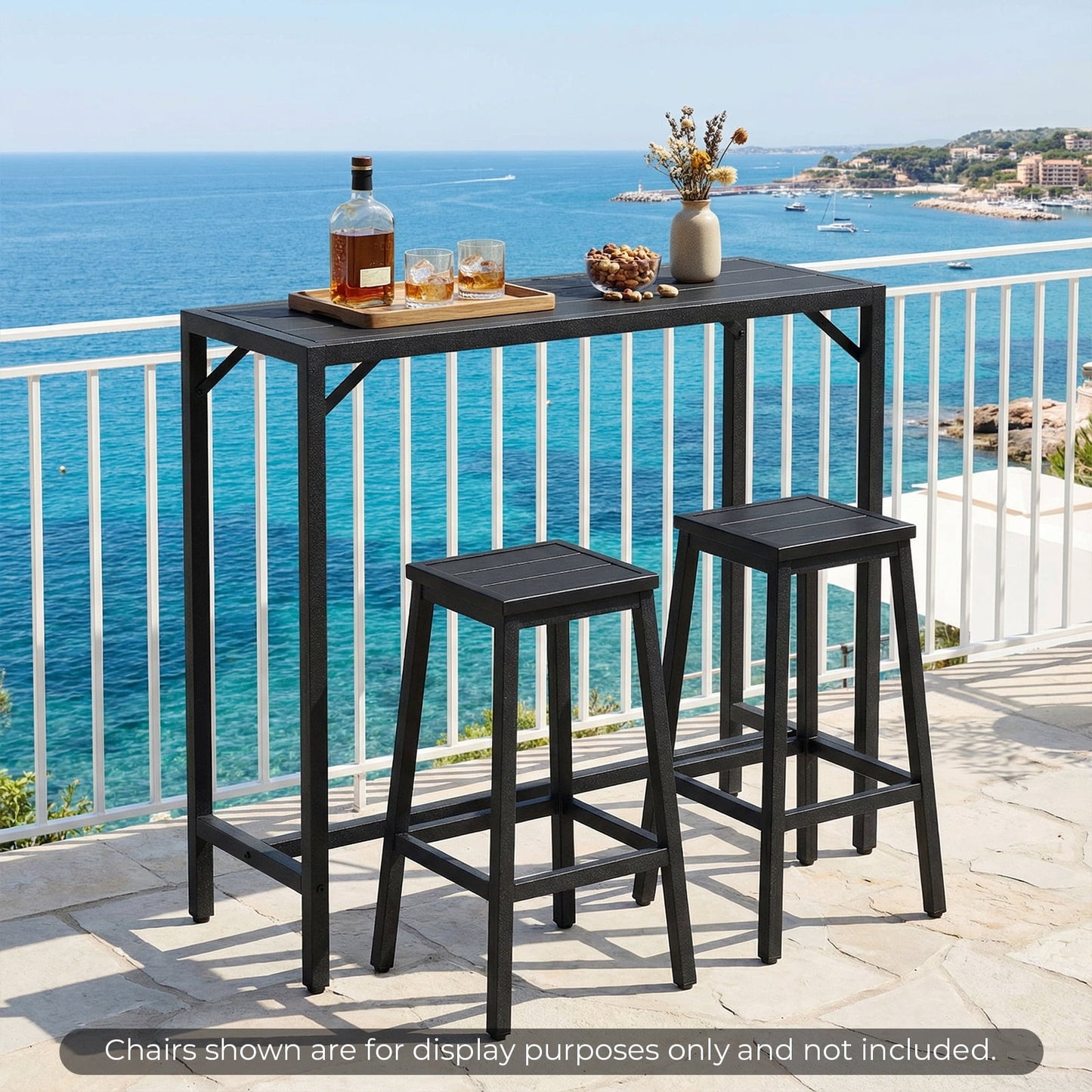 Pirecart Bar Table, Outdoor Counter Height Table W/ Adjustable Foot & HDPE Top, E-Coating & Hammer-Finish Frame, All Weather for Hot Tub,Balcony,Poolside,Kitchen