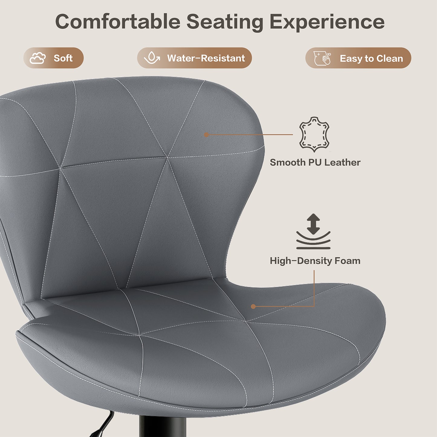 Pirecart Set of 2 Bar Stools, Bar Stools for Dining, Entertainment Center, PU Leather, Hight Adjustable Bar Chairs, Swivel Bar Stools with Back and Footrest