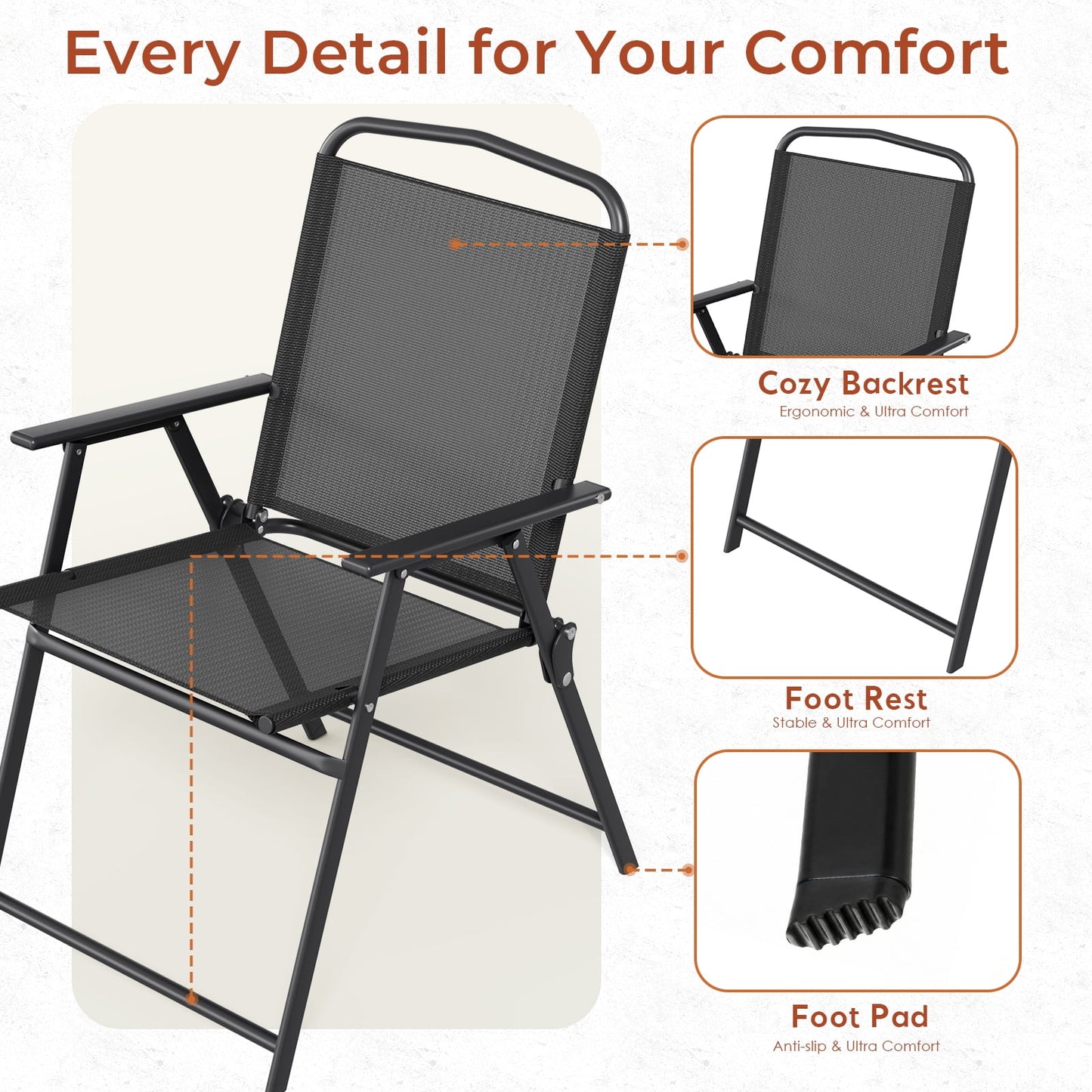 Pirecart Patio Chairs Set of 2, Outdoor Foldable Chairs w/ Breathable Textilene & Steel Frame, Patio Dining Chairs with Armrests & Crossbar, All Weather for Deck, Garden, Pool