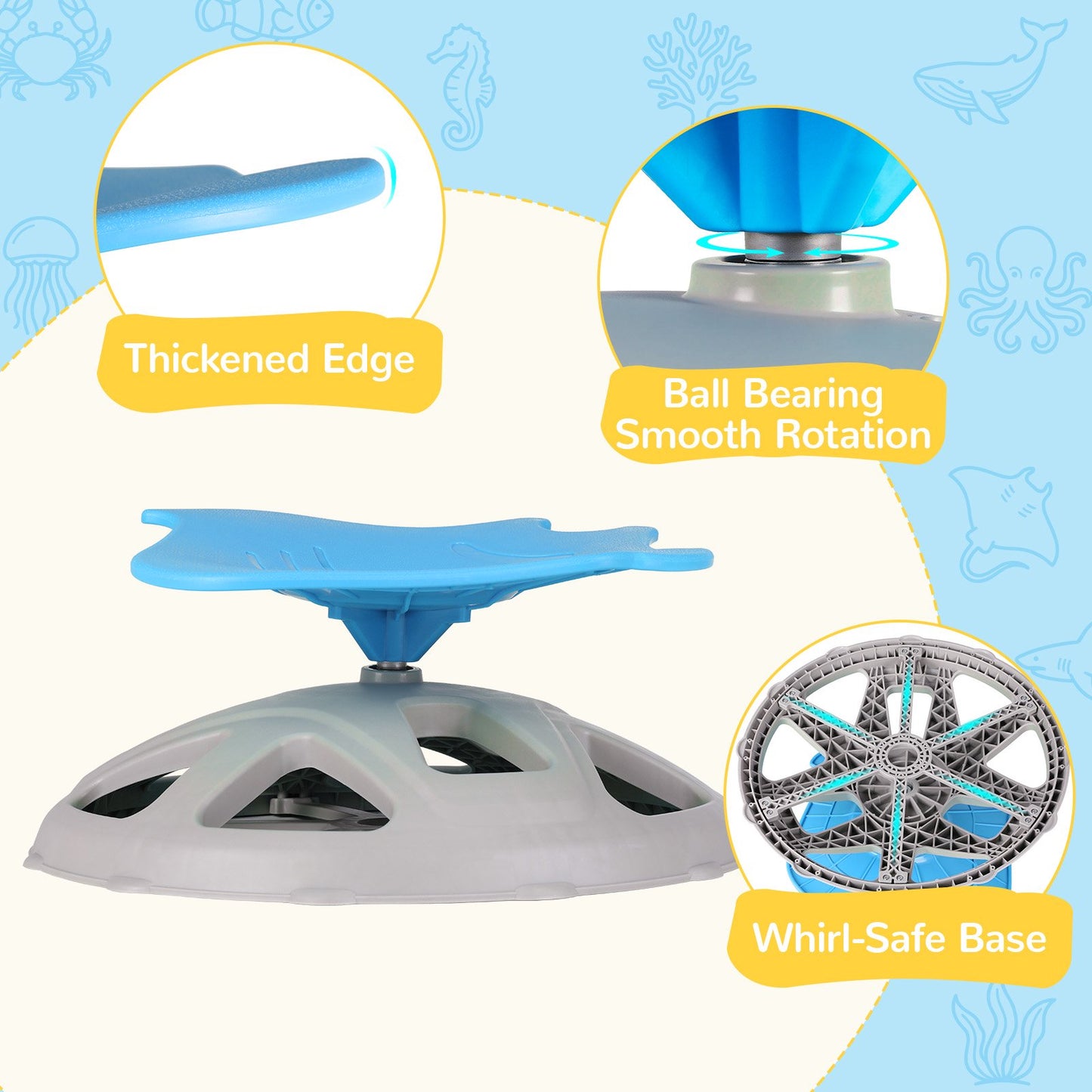 Pirecart Manta-Shaped Spinning Chair for Autistic Kids, Sensory Swivel Chair for Training Body Coordination, Sit and Spin Toys W/ Upgraded Base for ADHD Child