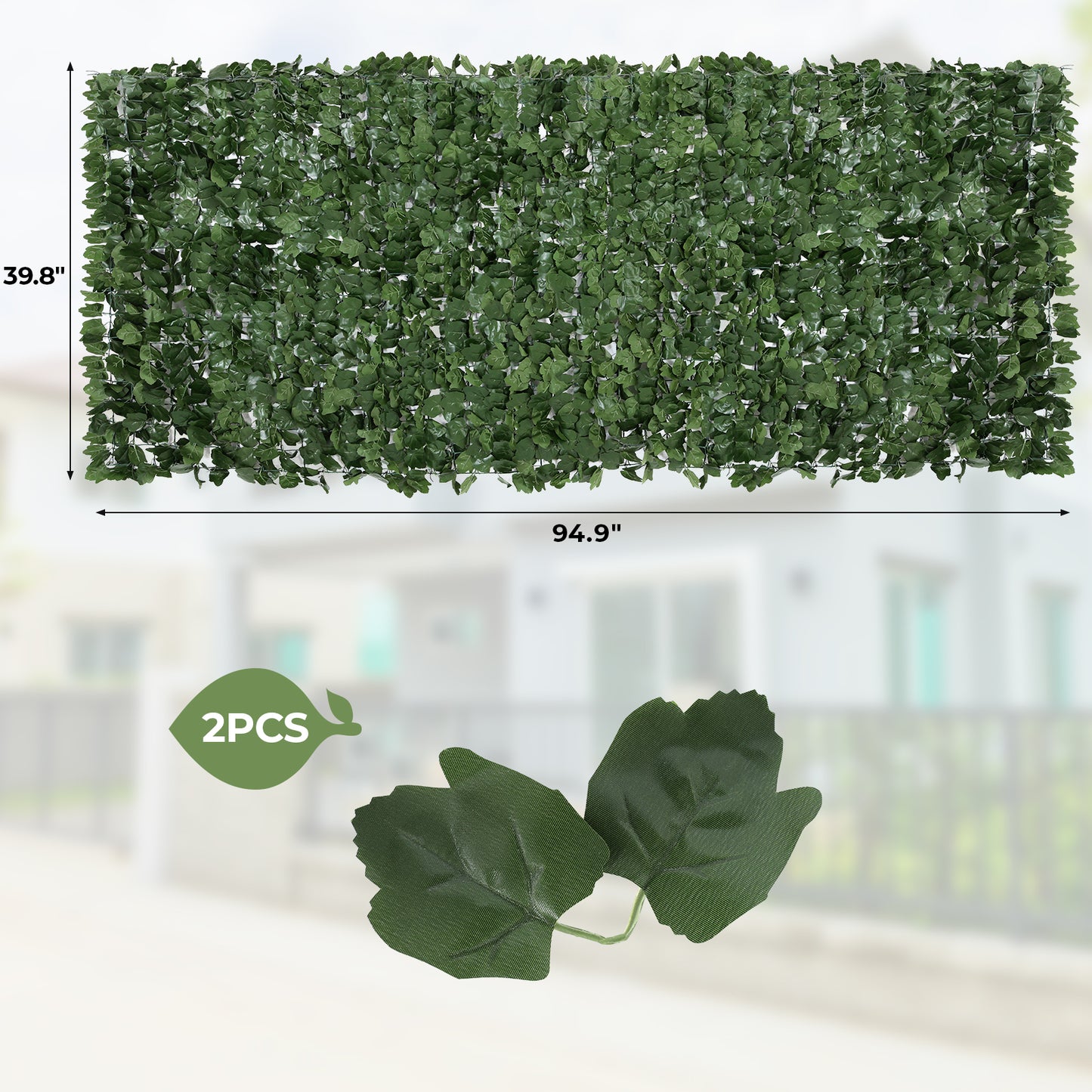 Pirecart 39.8 * 94.9in 2PCS Artificial Ivy Privacy Fence Screen, Faux Panels Hedges Wall and Fake Ivy Vine Leaves Hedge Decoration for Indoor & Outdoor Patio Balcony Apartment Backyard Deck