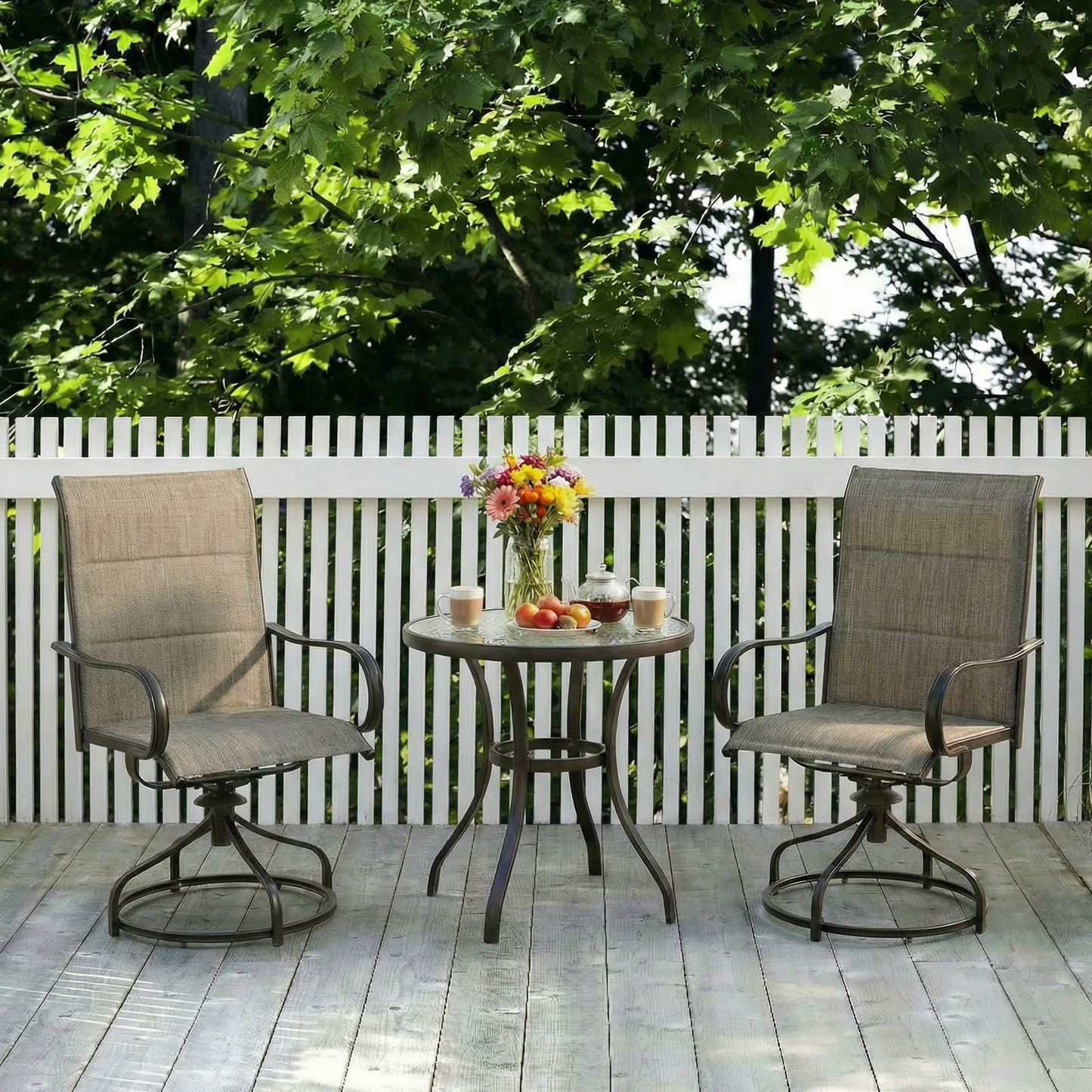 Pirecart Padded Patio Swivel Chairs Set of 2, Outdoor 360° Dining Chairs W/ Metal Rocking Frame & Armrest, High Back Textilene Patio Dining Chairs