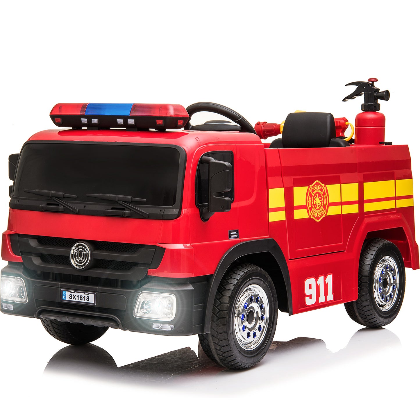 pirecart Ride On Fire Truck 12 Volt Battery Powered Fire Car Toy with Remote Control