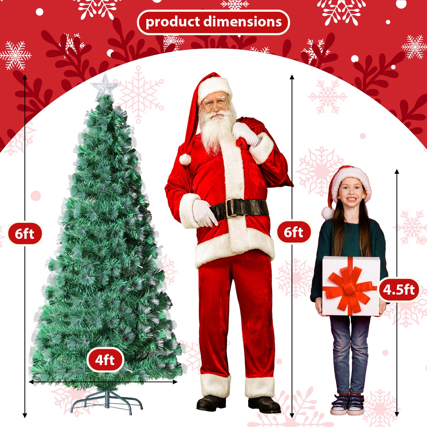 Pirecart 6/8/9/10 ft Pre-Lit Fiber Optic Artificial Pine Christmas Tree Artificial Xmas Tree for Indoor Holiday Home Decoration