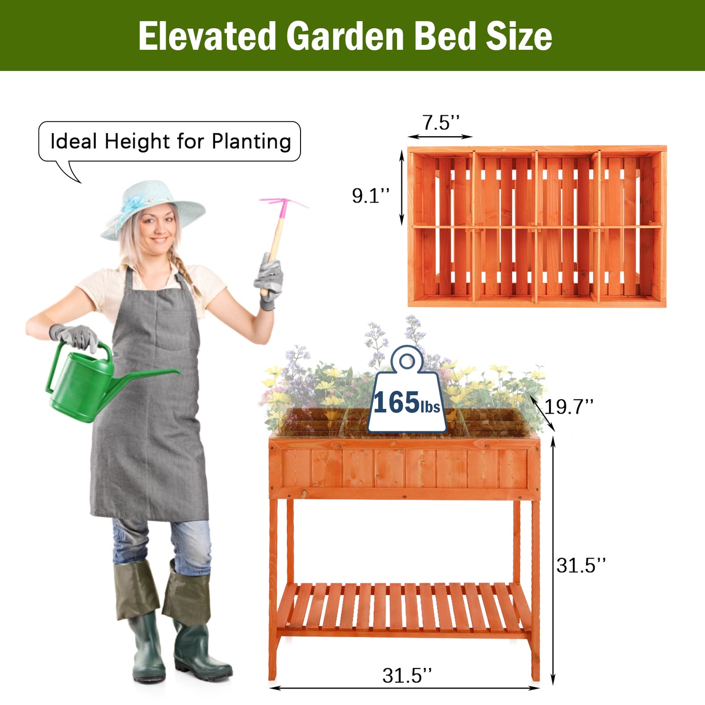 pirecart 31.5"x19.7"x31.5" Wooden Raised Garden Bed Outdoor with Legs , Planter Box for Outside Plant, Golden Red