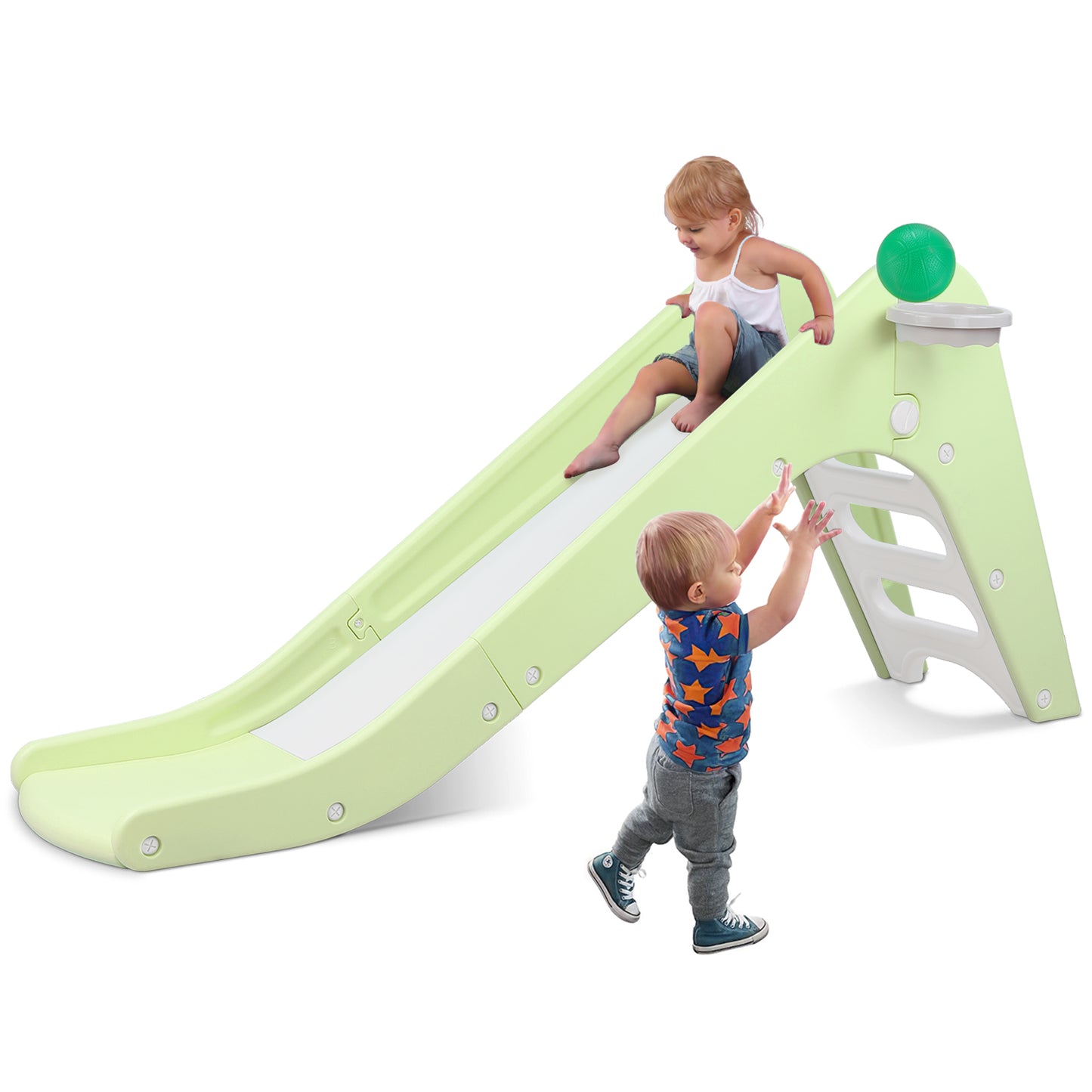 pirecart Freestanding Kids Slide, Toddler Slide Climber with Basketball Hoop