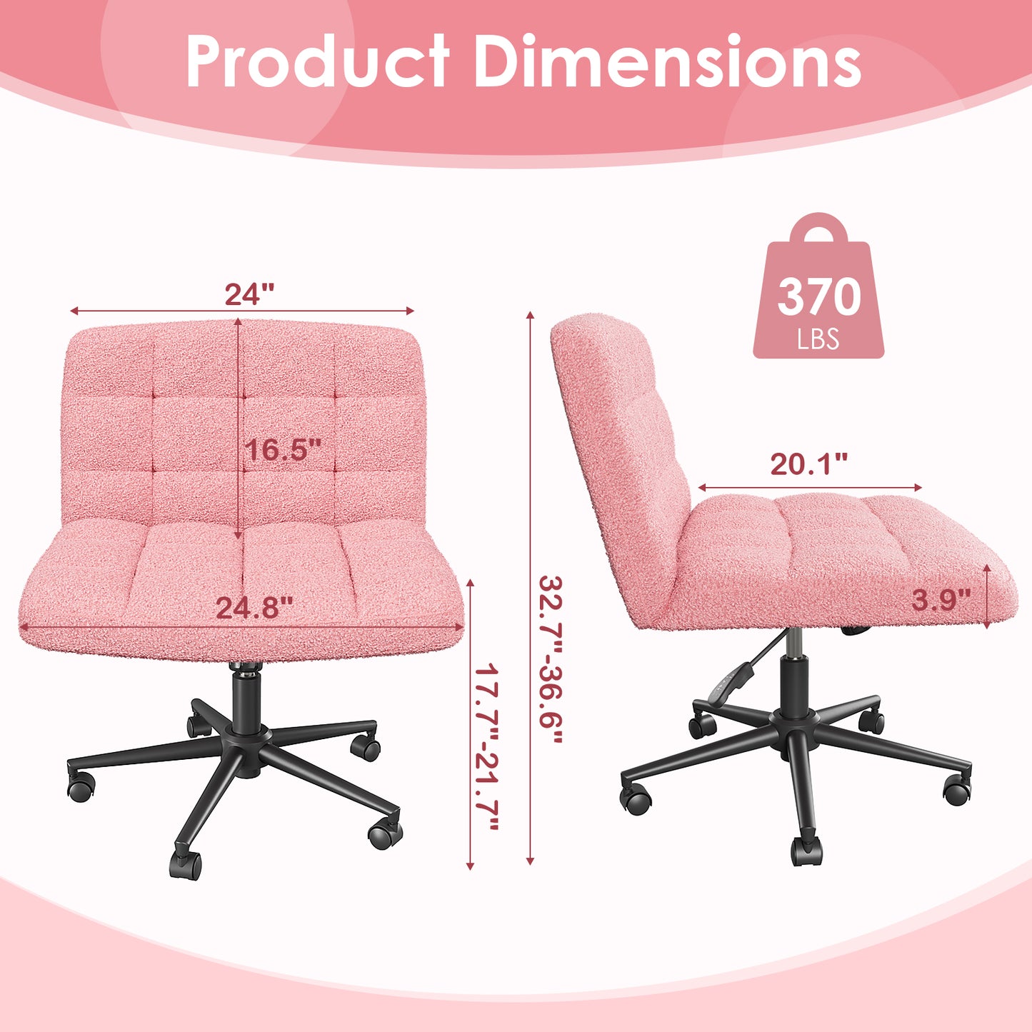 Pirecart Criss Cross Chair with Wheels, Armless Swivel Vanity Chair, Height Adjustable Cross Legged Office Chair with Comfy Wide Cushion for Desk, Vanity, Bedroom, Sherpa Fleece