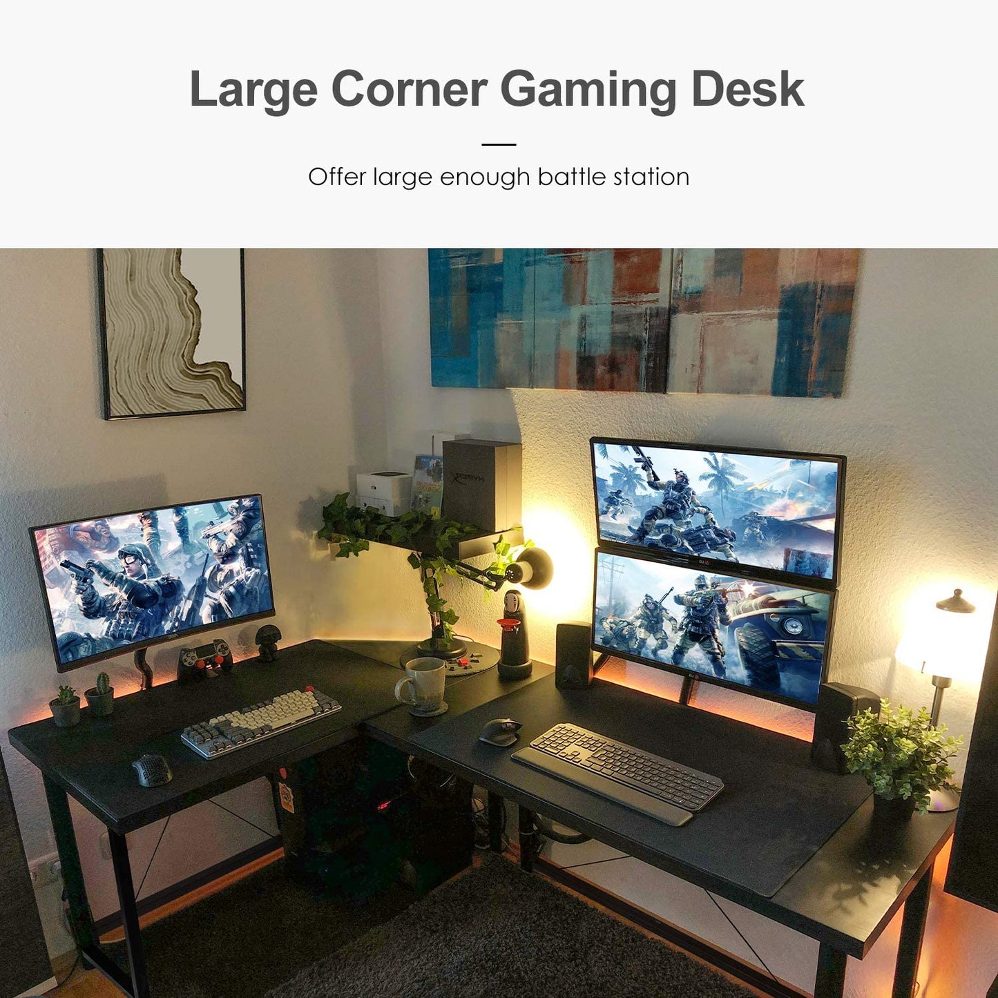 pirecart L-Shaped Computer Desk, L Shaped Desk for Home Office with Monitor Stand