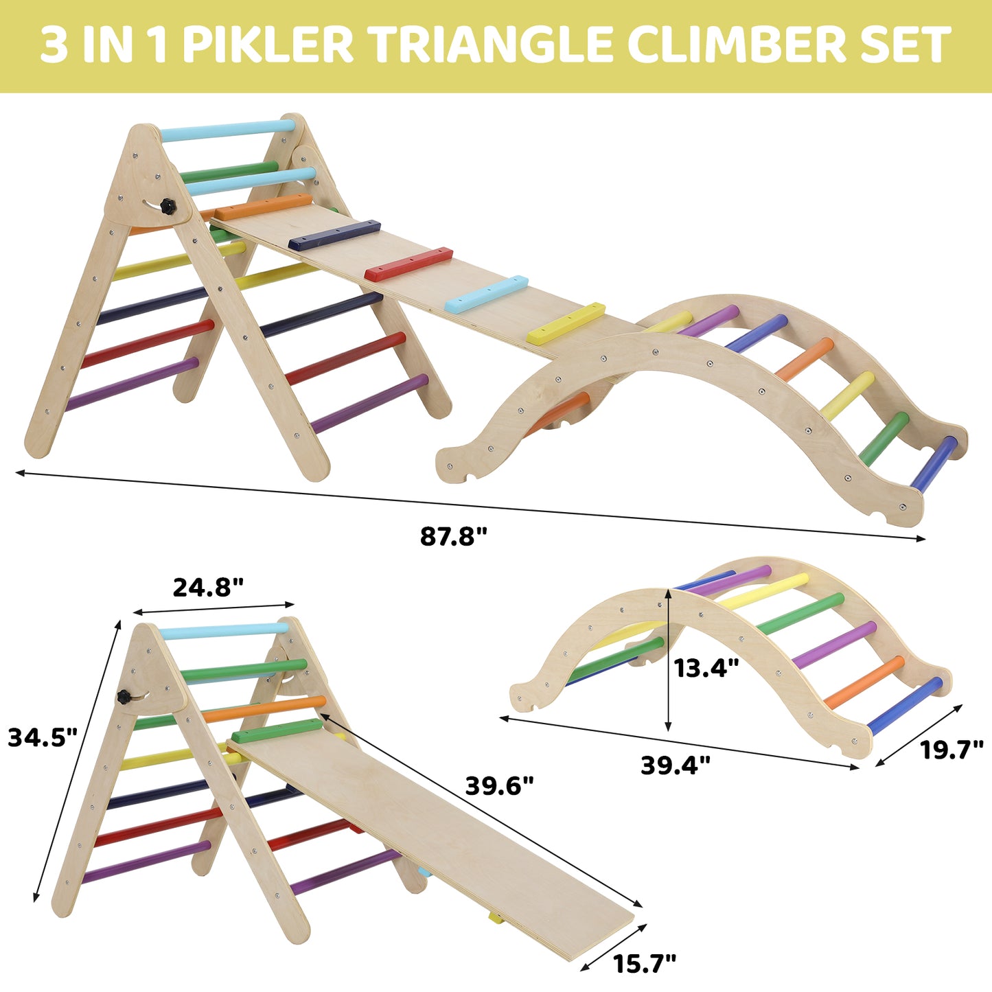 pirecart 5 in 1 Pikler Triangle Toys, Foldable Climbing Triangle Ladder Toys with Ramp