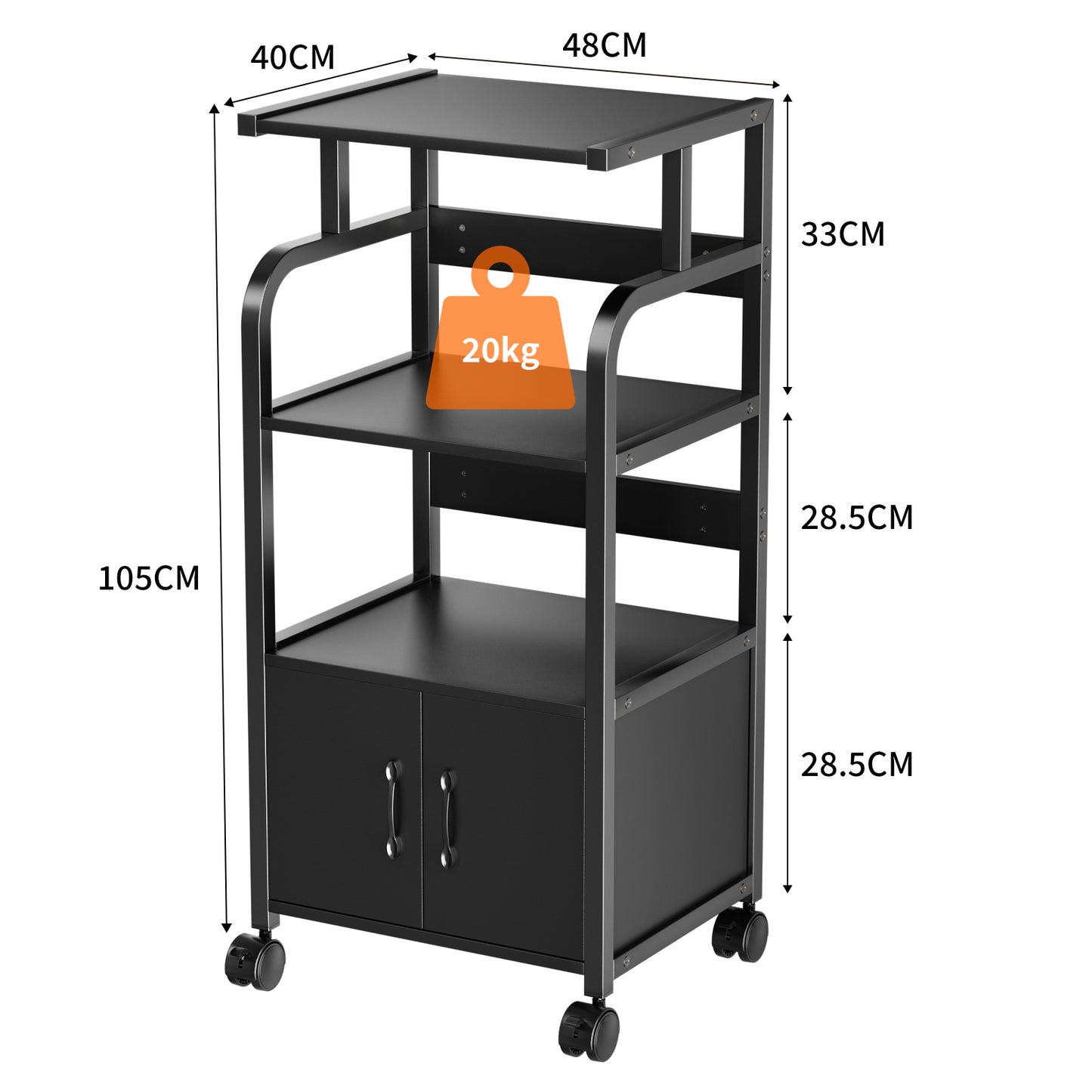 Pirecart Mobile Printer Stand, 4-Tier File Rack with Lockable Casters,Wooden File Cabinet with Shelves,File Organizer Shelf Filing Cabinet w/Iron Pipe for Home, Office, Dorm, Living Room