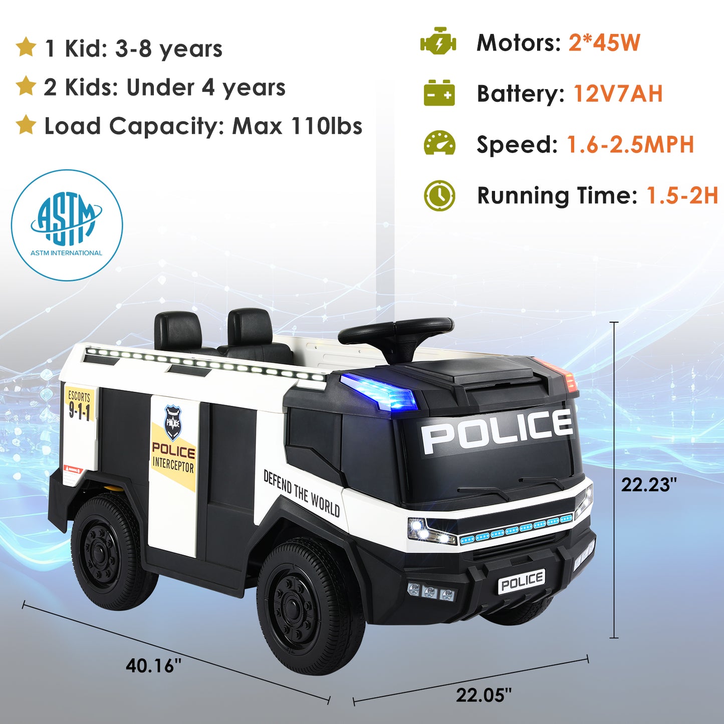 Pirecart 12V Kids Ride on Car Electric Powered Fire Truck Car with Remote Control, LED Light, Siren and Water Gun