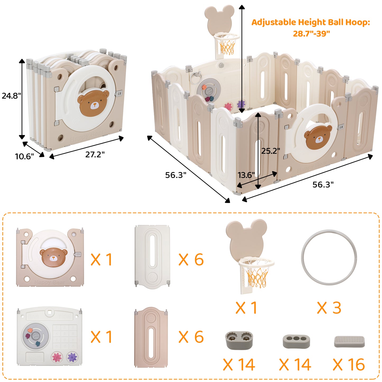 pirecart Baby Playpen, Foldable Playpen Kids Activity Center Playard with Lock Gate