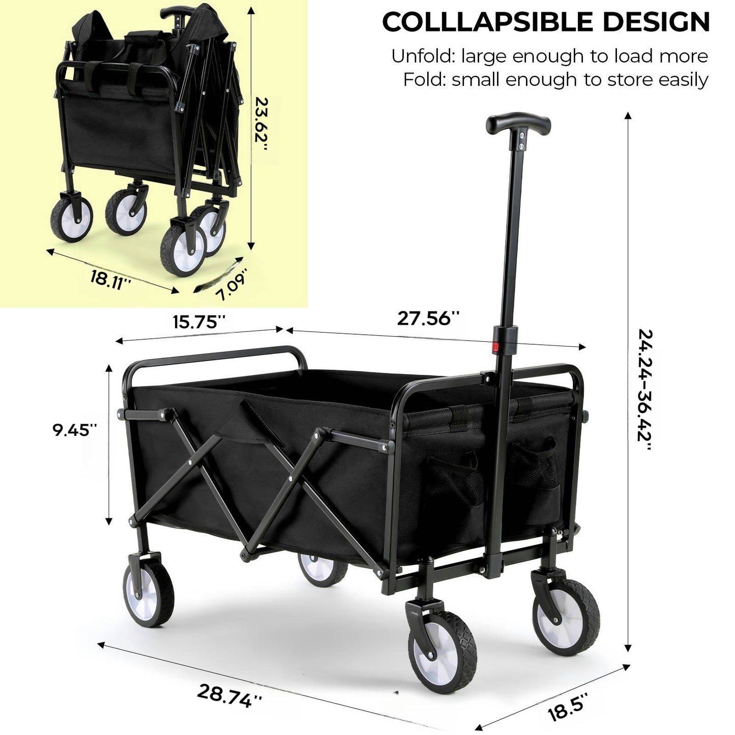 Pirecart 150lbs Capacity Foldable Wagons Carts, Lightweight Portable Utility Shopping Cart with Wheels, Collapsible Grocery Wagon Cart for Grocery, Camping, Shopping, Beach, Garden, Sports