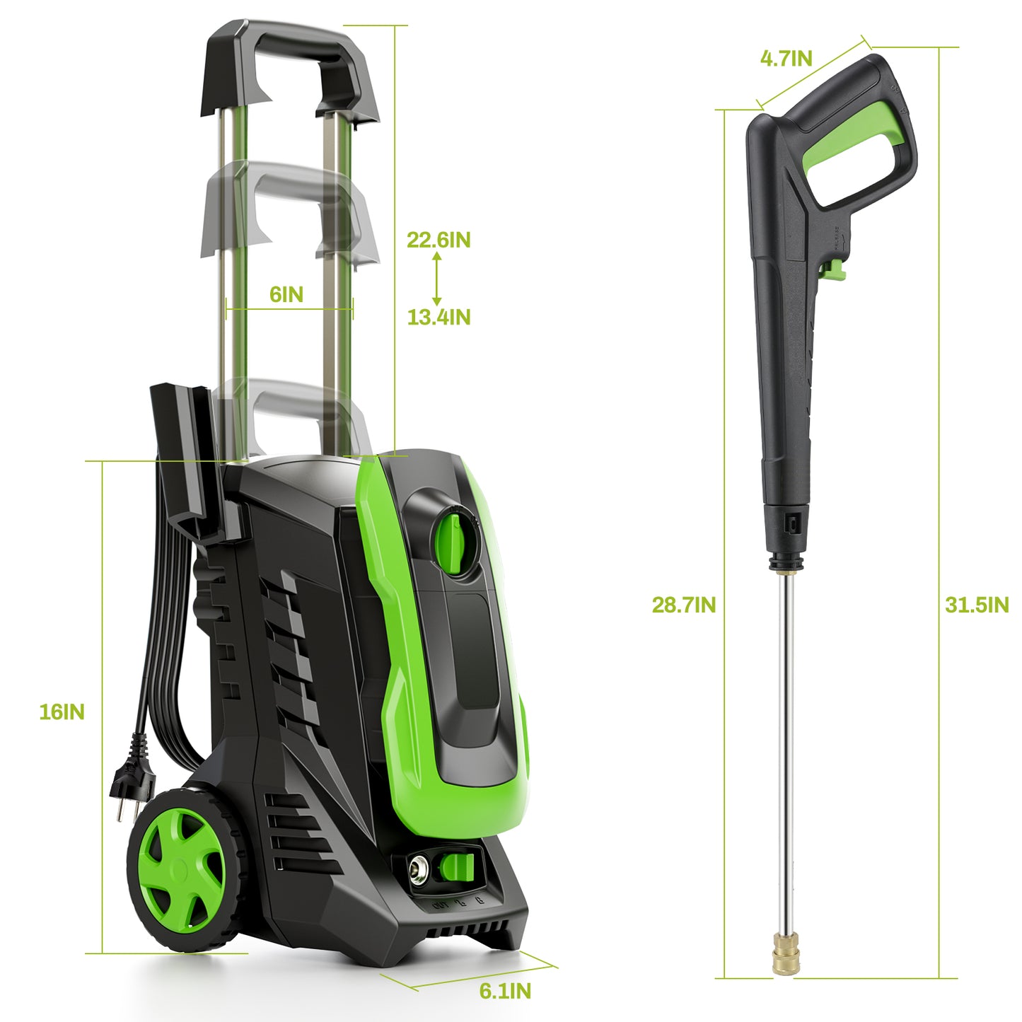 Pirecart Electric Pressure Washer 2700 PSI 1.7 GPM Power Washer with 4 Quick Connect Nozzles, Foam Cannon