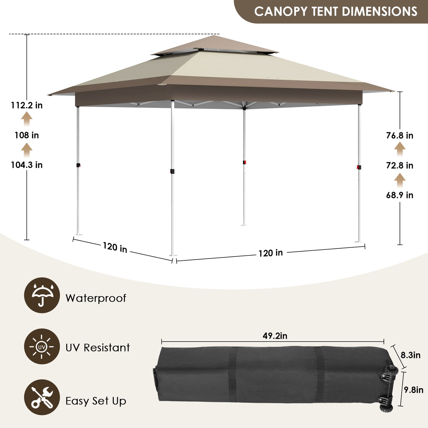 pirecart 12' x 12' Canopy Tent Outdoor Pop up Gazebo Canopy Shelter for Party, Camping