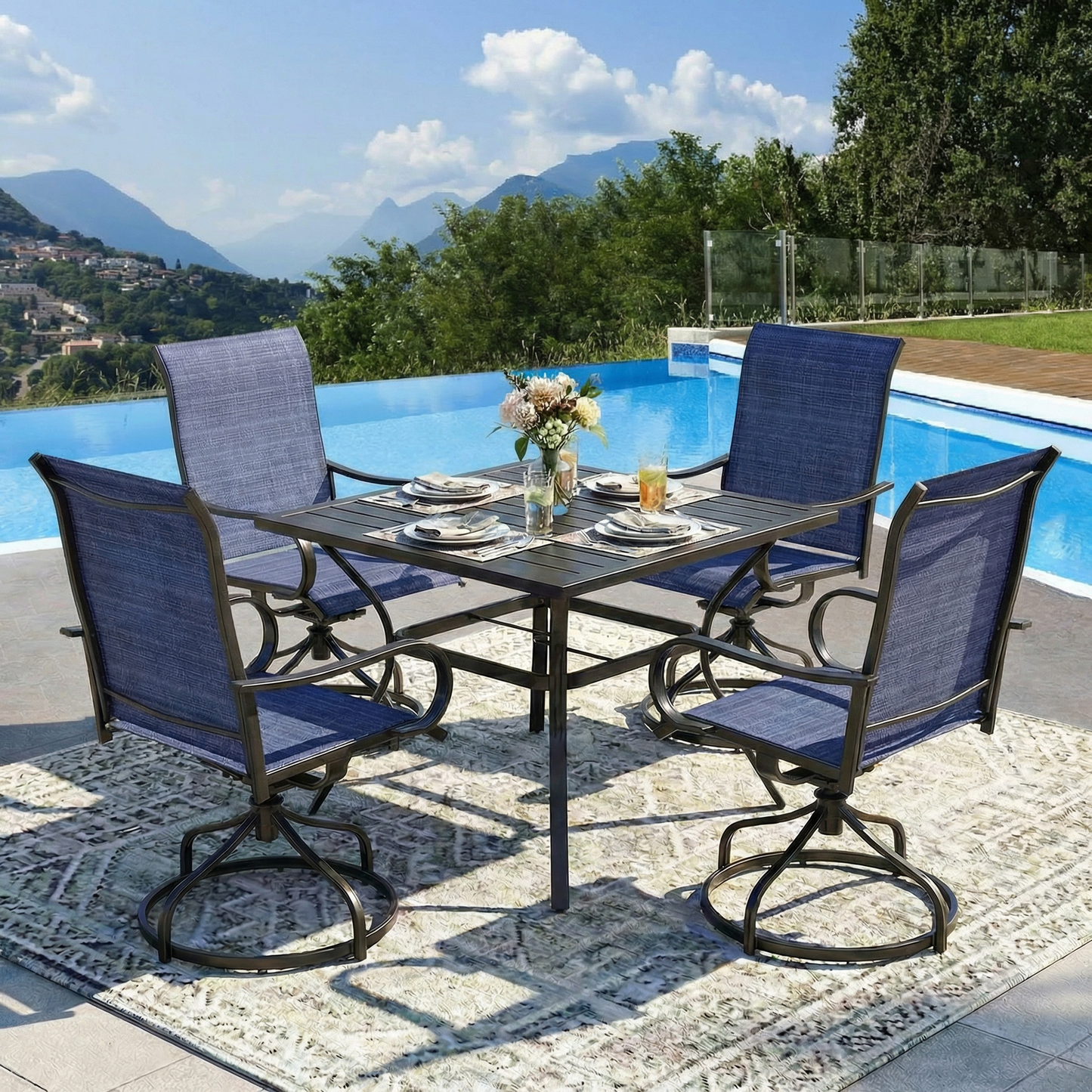 Pirecart Patio Swivel Chairs Set of 2/4, 360° Outdoor Dining Chairs with Steel Frame & Textilene Fabric, High Back Patio Dining Chairs with Ergonomic Armrest for Lawn, Garden, Deck