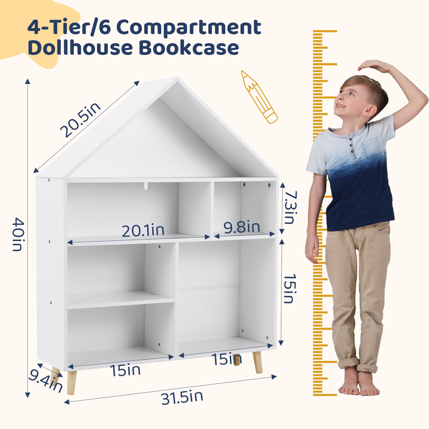 pirecart Kids Bookshelf, Wooden Children's Bookcases with Storage for Playing Room