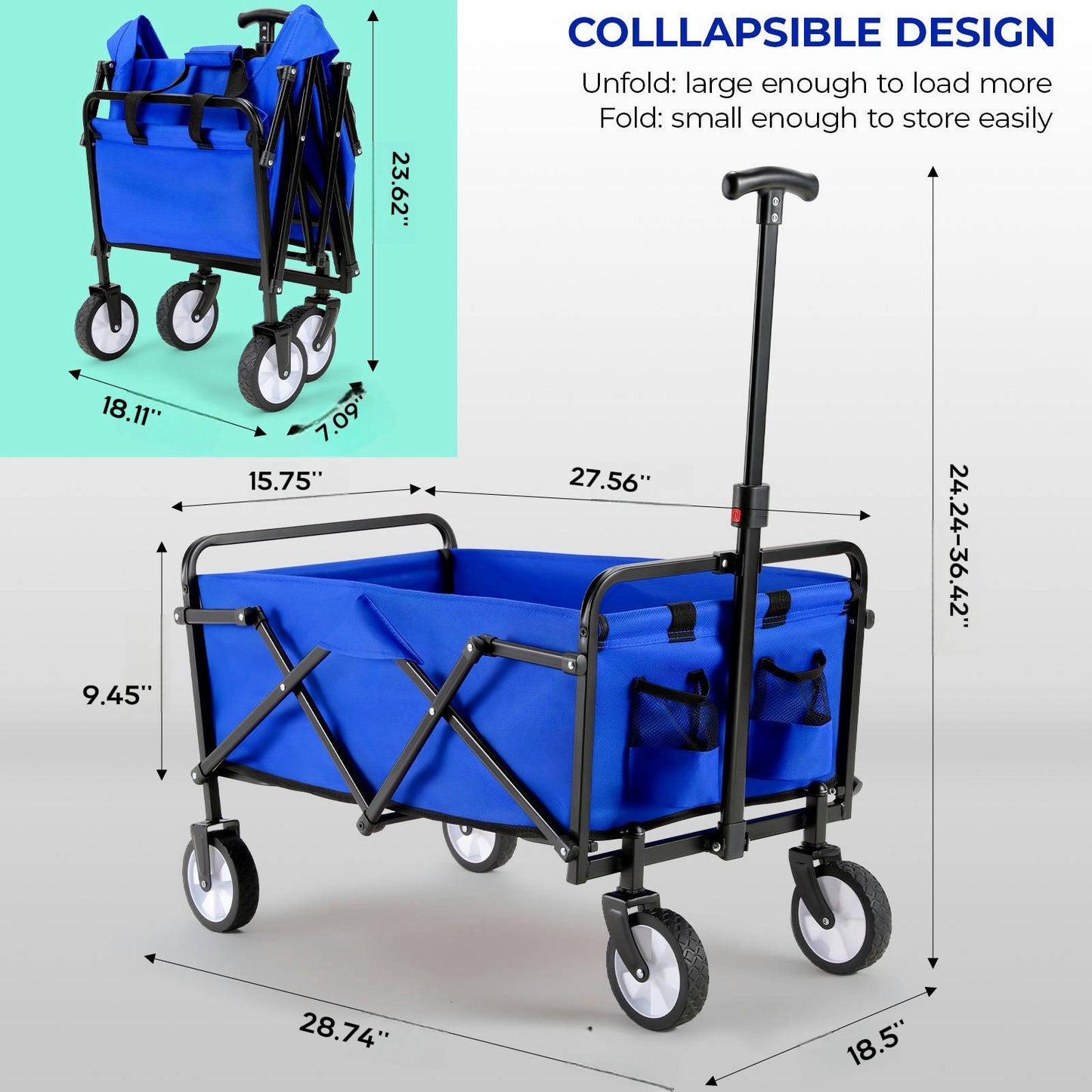 Pirecart 150lbs Capacity Foldable Wagons Carts, Lightweight Portable Utility Shopping Cart with Wheels, Collapsible Grocery Wagon Cart for Grocery, Camping, Shopping, Beach, Garden, Sports