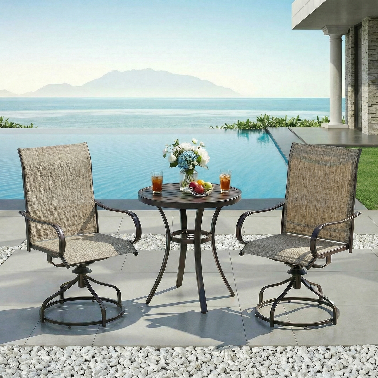 Pirecart Patio Swivel Chairs Set of 2/4, 360° Outdoor Dining Chairs with Steel Frame & Textilene Fabric, High Back Patio Dining Chairs with Ergonomic Armrest for Lawn, Garden, Deck
