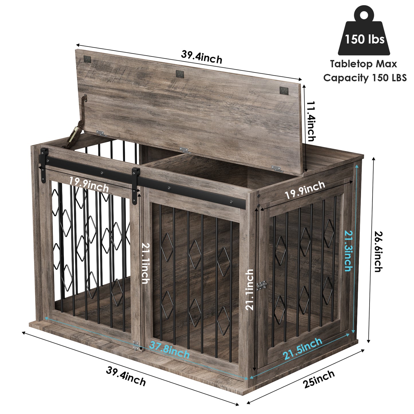 pirecart 39 inch Dog Crate Furniture Wooden Indoor Dog Kennel with Divider Room