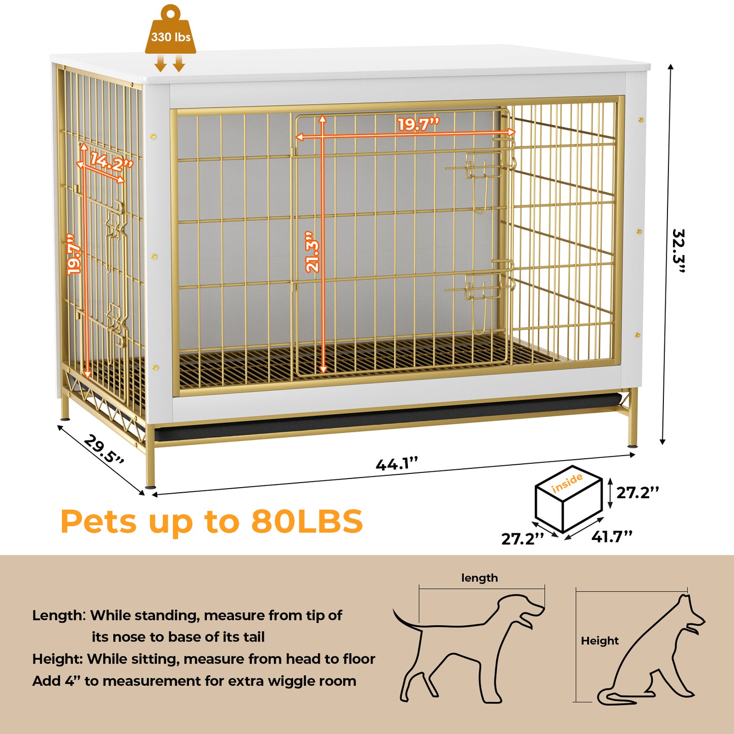 pirecart 44.1in Dog Crate Furniture Wooden Side End Table, Modern Dog Kennel with Double Doors