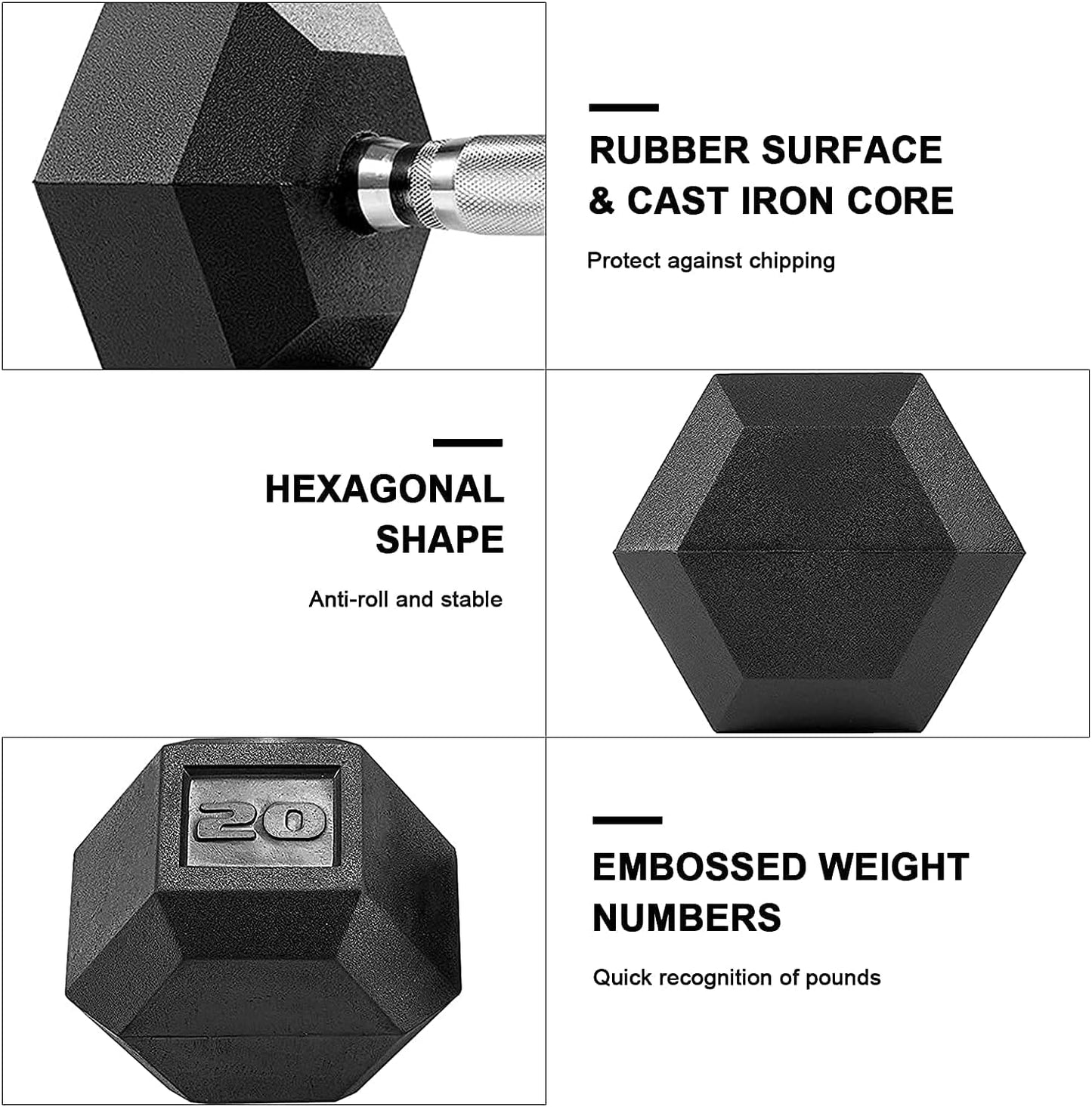 pirecart Dumbbells Rubber Coated Cast Iron Hex Black Dumbbell Free Weights Dumbbell Set, 60-75lb a pair