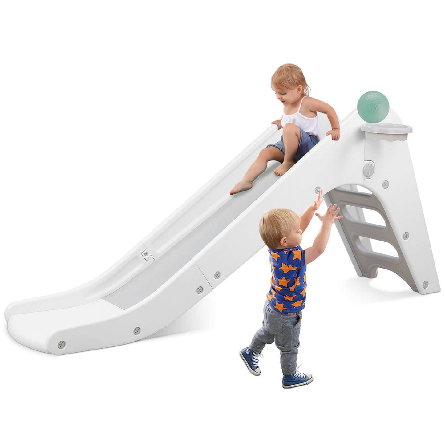 pirecart Freestanding Kids Slide, Toddler Slide Climber with Basketball Hoop