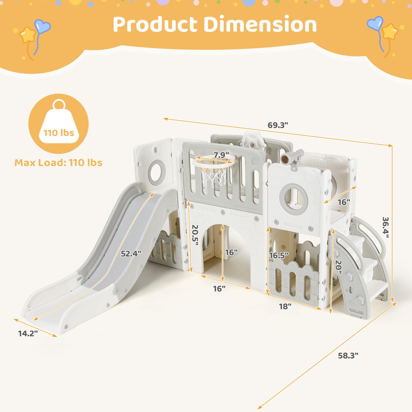 Pirecart Large Toddler Slide, Indoor Outdoor Kids Climber Playset with Basketball Hoop, Storage Space, Tunnel for Boys and Girls