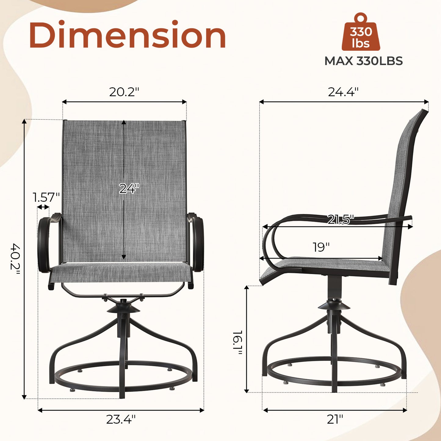 Pirecart Patio Swivel Chairs Set of 2/4, 360° Outdoor Dining Chairs with Steel Frame & Textilene Fabric, High Back Patio Dining Chairs with Ergonomic Armrest for Lawn, Garden, Deck