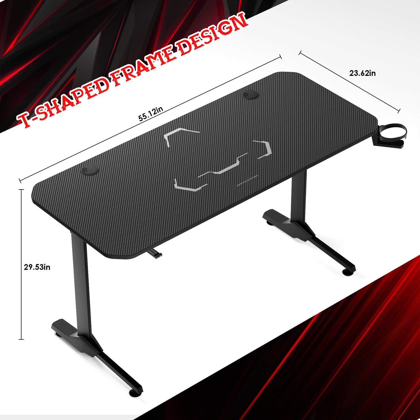 pirecart Gaming Desk 55Inch with Free Mouse Pad, Home Office PC Carbon Fiber Computer Desk