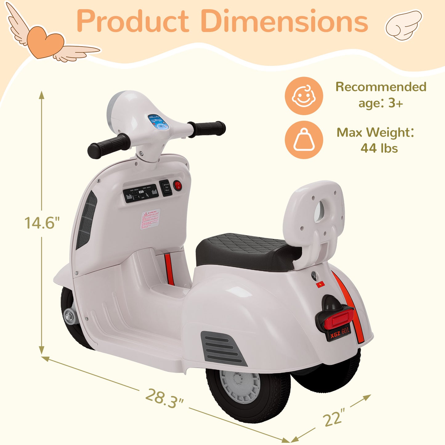 Kids Mini Motorcycle, 6V Electric Ride on Toy with Music, Realistic Horn, Light, 2 Electric Toddler Motorcycle for Kids Age 3+