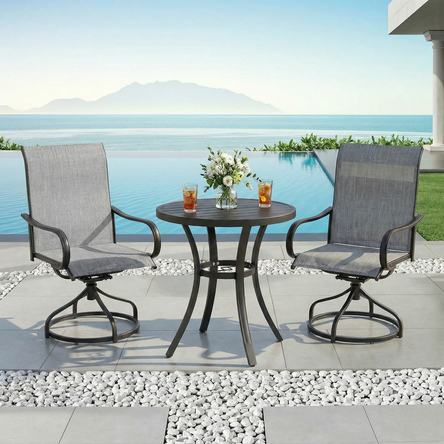 Pirecart Patio Swivel Chairs Set of 2/4, 360° Outdoor Dining Chairs with Steel Frame & Textilene Fabric, High Back Patio Dining Chairs with Ergonomic Armrest for Lawn, Garden, Deck