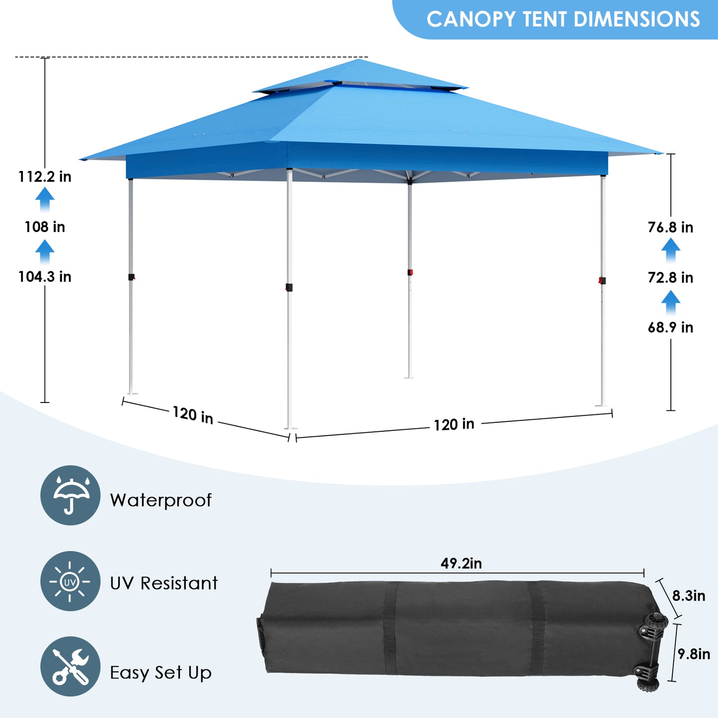 pirecart 12' x 12' Easy Set-up Canopy Tent One Person Folding Commercial Shelter w/Upgraded Wheeled Bag