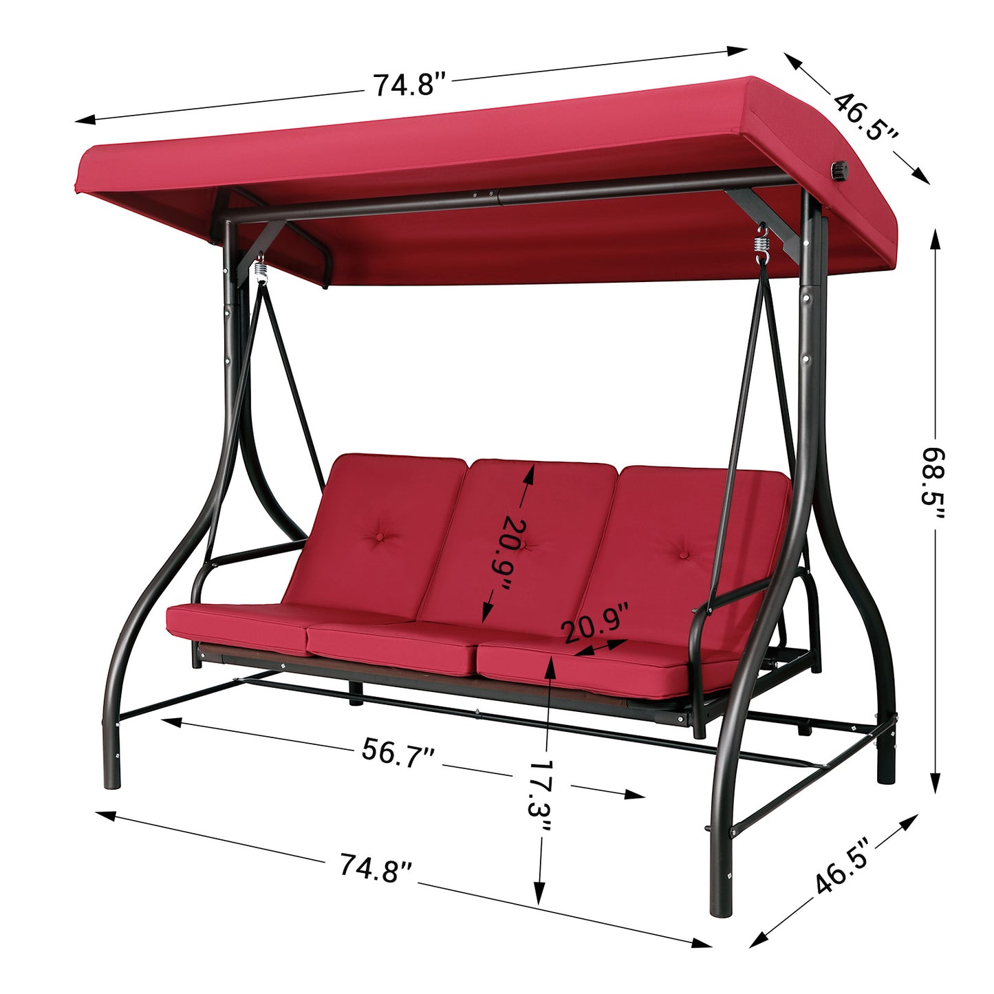 pirecart Outdoor 3-Seat Patio Swing, Porch Swings, Backrest Bench Swing Sets, Glider Swing Bed Chair, w/Adjustable Canopy