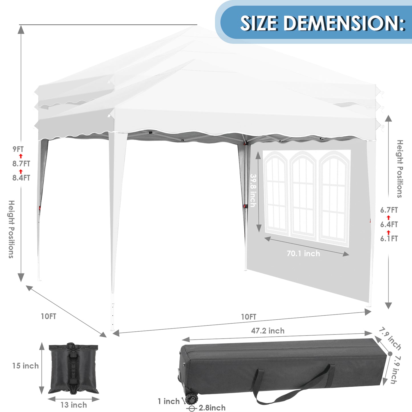 pirecart 10x10 Pop Up Commercial Canopy Tent Waterproof Instant Gazebo Tent with 4 Removable Sidewall