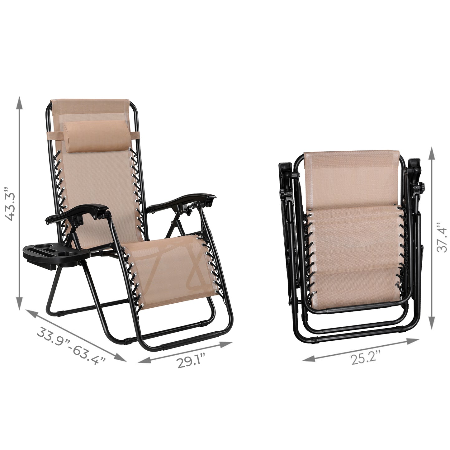 Pirecart Adjustable Zero-Gravity Chairs Textilene Outdoor Lounger Pillow and Cup Holder